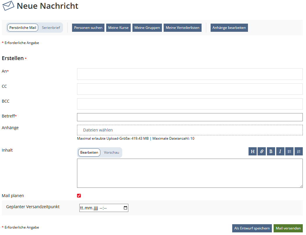 Screenshot neue Mail verfassen