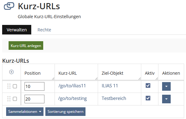 Screenshot Kurs-URLs in der Administration